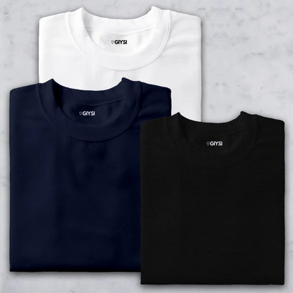 Bare Weave's Premium T-Shirt Combo – White, Navy Blue & Black