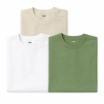Bare Weave's Premium T-Shirt Combo – White, Ivory & Pista Green
