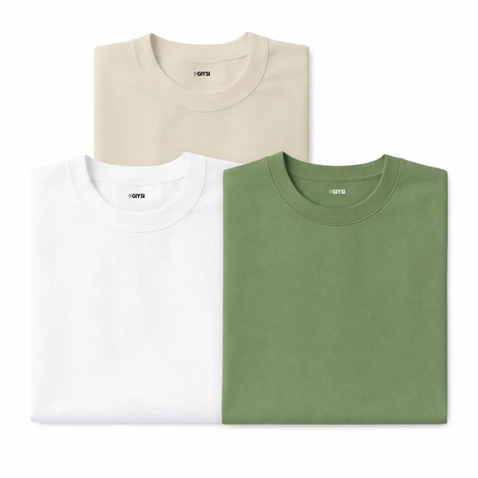 Bare Weave's Premium T-Shirt Combo – White, Ivory & Pista Green