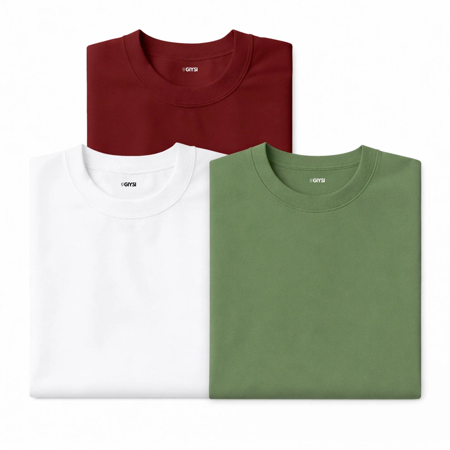 Bare Weave's Premium T-Shirt Combo – Maroon, White & Pista Green