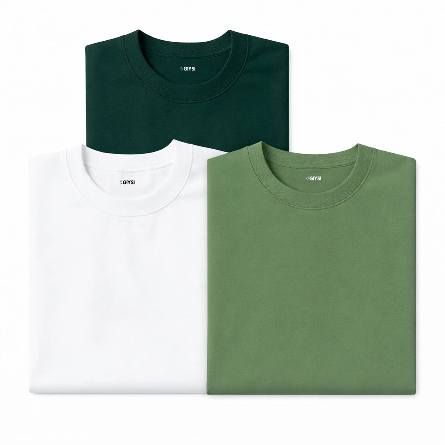 Bare Weave's Premium T-Shirt Combo – Dark Green, White & Pista Green