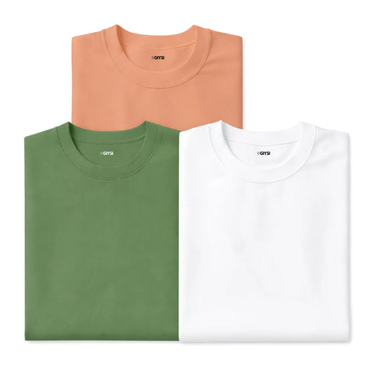 Bare Weave's Premium T-Shirt Combo – White, Peach & Pista Green