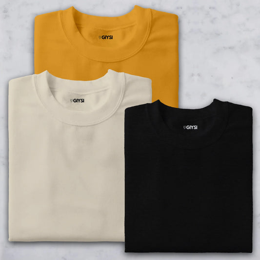 Bare Weave's Premium T-Shirt Combo – Mustard Yellow, Cream & Black