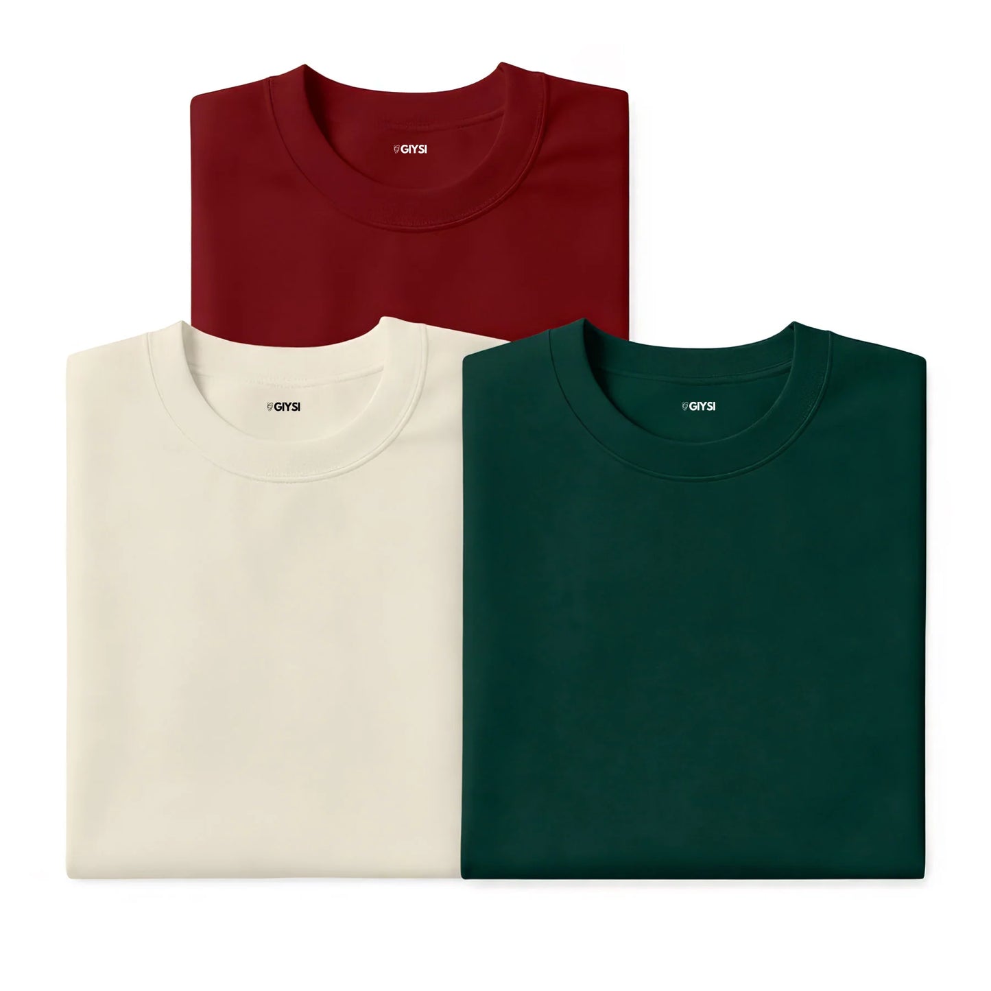 Bare Weave's Premium T-Shirt Combo – Maroon, Ivory & Dark Green