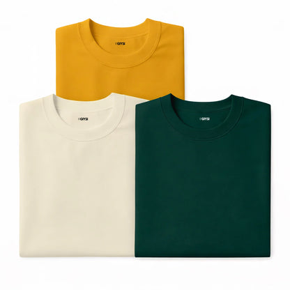 Bare Weave's Premium T-Shirt Combo – Mustard, Ivory & Dark Green