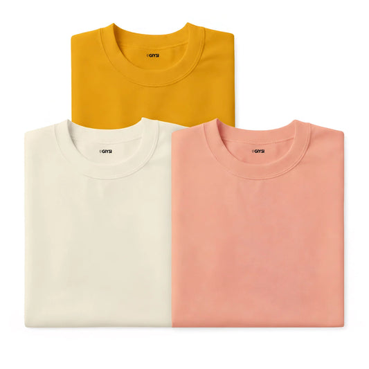 Bare Weave's Premium T-Shirt Combo – Mustard, Ivory & Peach