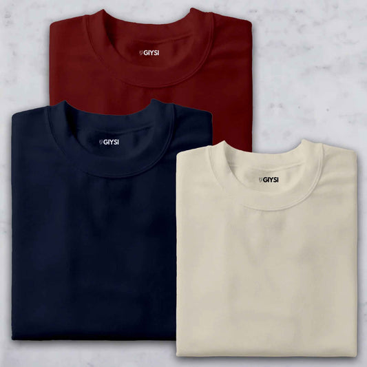 Bare Weave's Premium T-Shirt Combo – Red, Navy Blue & Off White