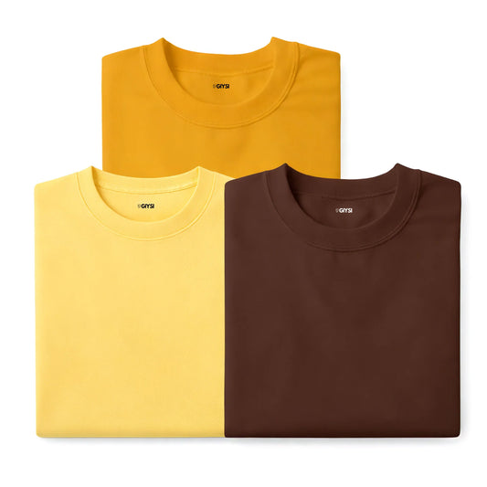 Bare Weave's Premium T-Shirt Combo – Mustard, Light Yellow & Brown
