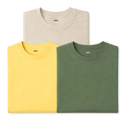 Bare Weave's Premium T-Shirt Combo – Pista Green, Yellow & Ivory