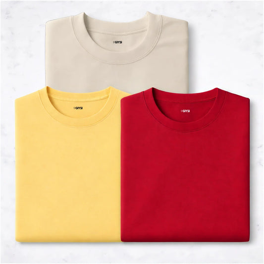 Bare Weave's Premium T-Shirt Combo – Ivory, Yellow & Red