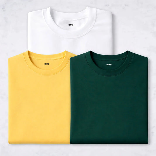 Bare Weave's Premium T-Shirt Combo – White, Yellow & Dark Green