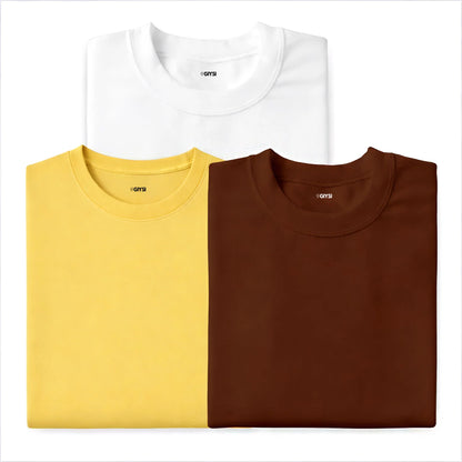 Bare Weave's Premium T-Shirt Combo – White, Yellow & Brown