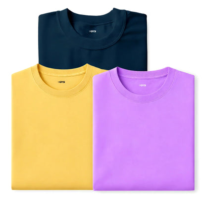 Bare Weave's Premium T-Shirt Combo – Navy Blue, Yellow & Lilac