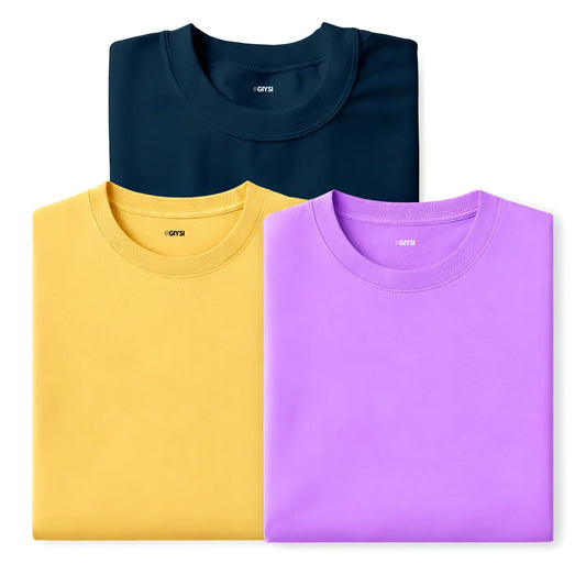 Bare Weave's Premium T-Shirt Combo – Navy Blue, Yellow & Lilac