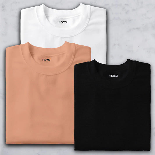 Bare Weave's Premium T-Shirt Combo – White, Peach & Black