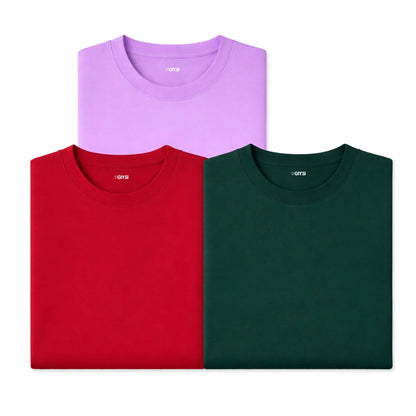 Bare Weave's Premium T-Shirt Combo – Lilac, Red & Dark Green