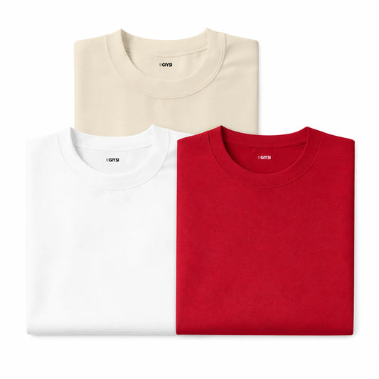 Bare Weave's Premium T-Shirt Combo – Ivory, White & Red