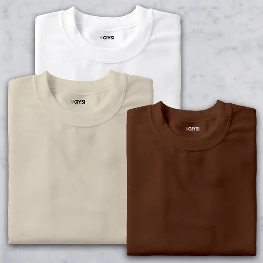 Bare Weave's Premium T-Shirt Combo – White, Cream & Coffee Brown