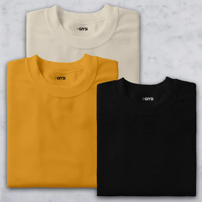 Bare Weave's Premium T-Shirt Combo – Off White, Mustard Yellow & Black