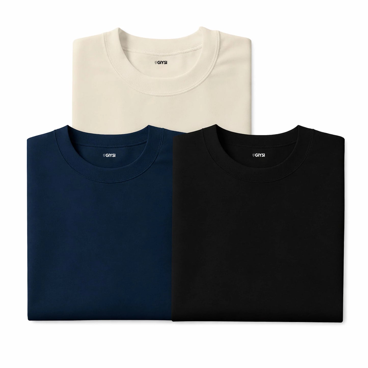 Bare Weave's Premium T-Shirt Combo – Ivory, Navy Blue & Black