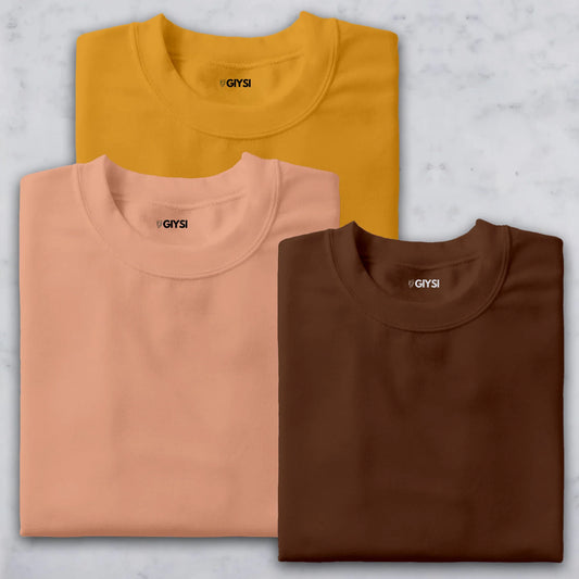 Bare Weave's Premium T-Shirt Combo – Mustard Yellow, Peach & Coffee Brown